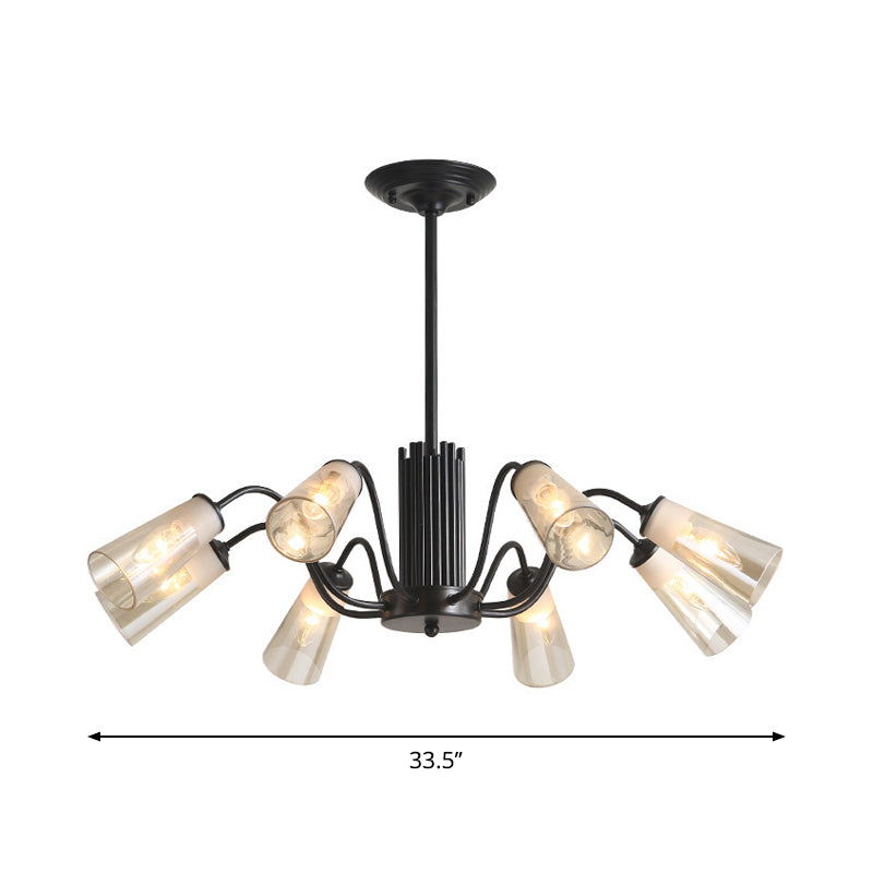 Modern Black Metal Branch Chandelier Light With Glass Tapered Shade - Perfect For Living Room