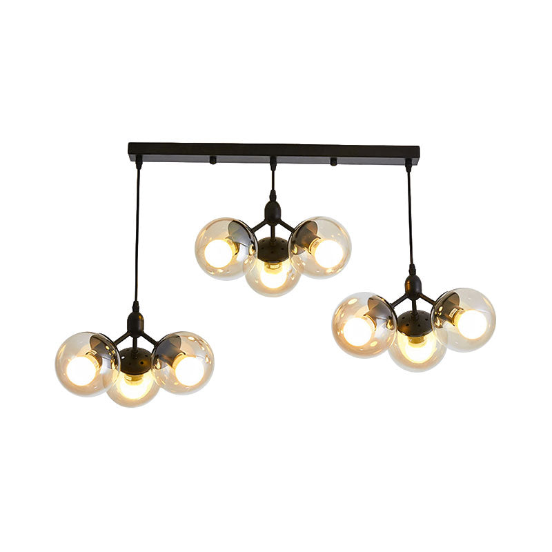 Modern Black Round Cluster Pendant Light With Linear Design And Clear Glass Shades