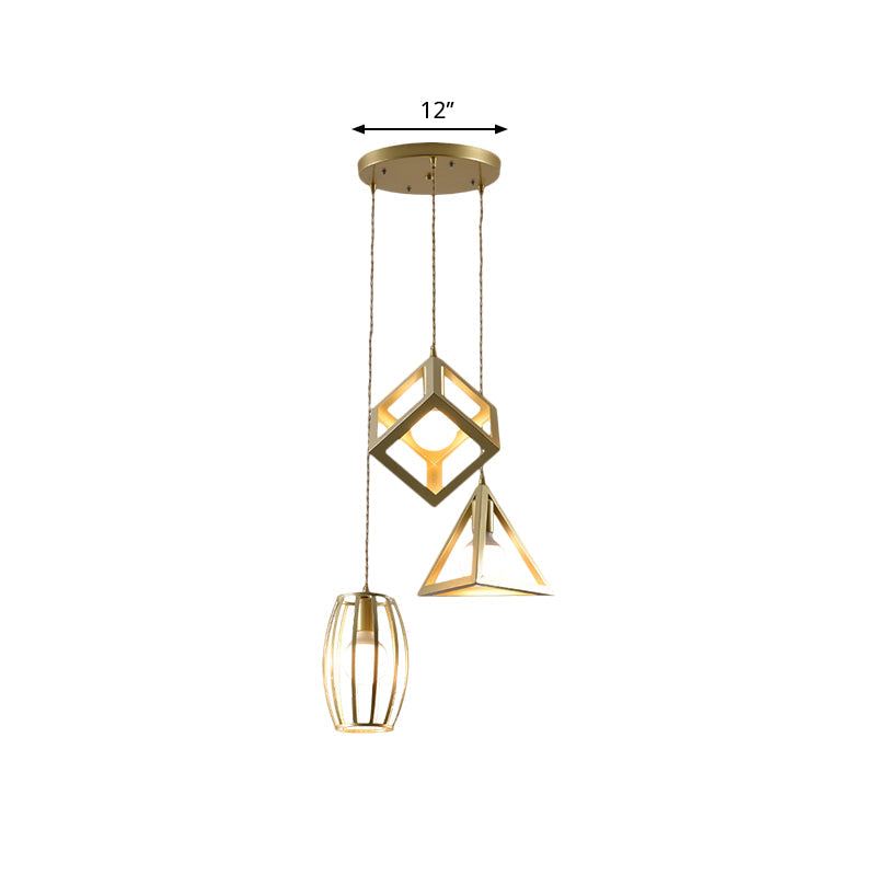 Golden Metal Farmhouse Hanging Lamp with 3 Lights: Stylish Living Room Suspended Light