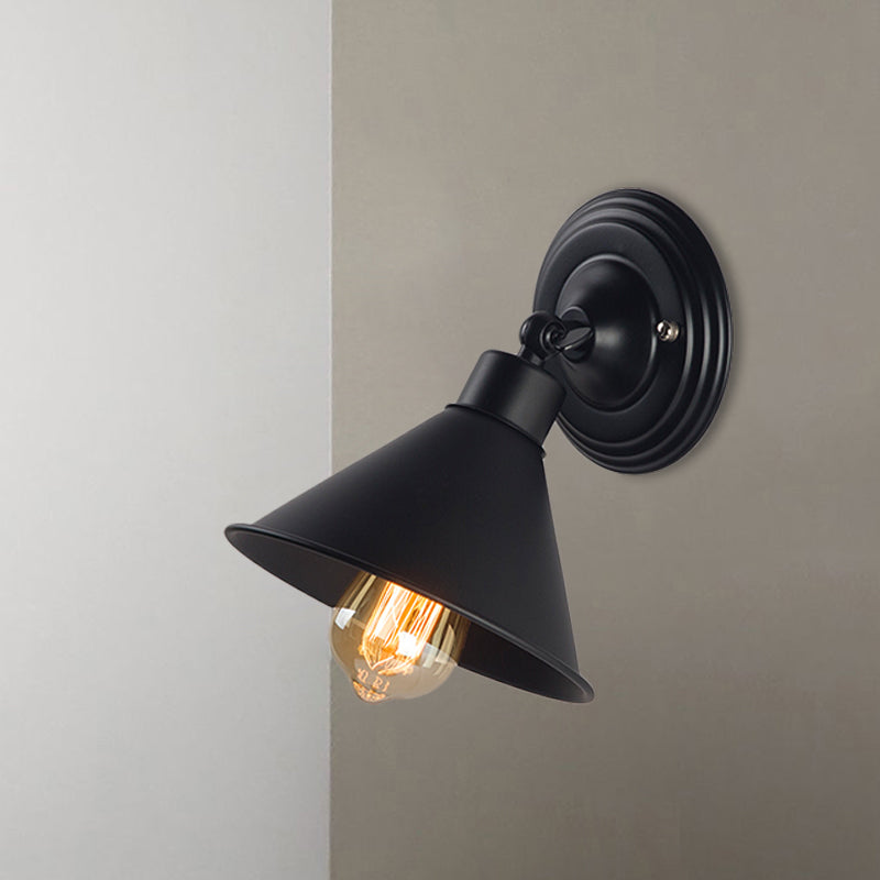 Black Cone Wall Sconce Light - Metallic Loft Style Bedroom Lamp