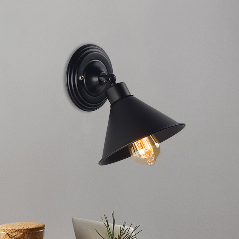 Black Cone Wall Sconce Light - Metallic Loft Style Bedroom Lamp