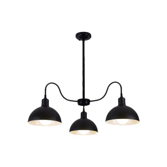 Black Finish 3-Head Chandelier Pendant with Retro Style Dome Shade - Ideal for Dining Room