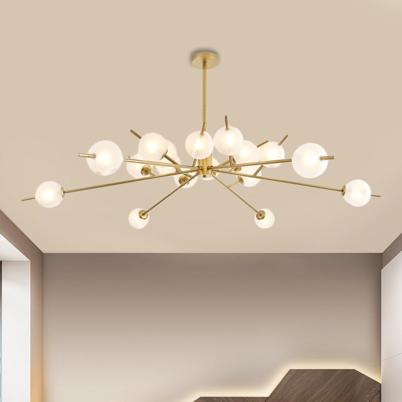 Modern Black & Gold Branch Chandelier - Bubble Shade 18 Lights Frosted Glass