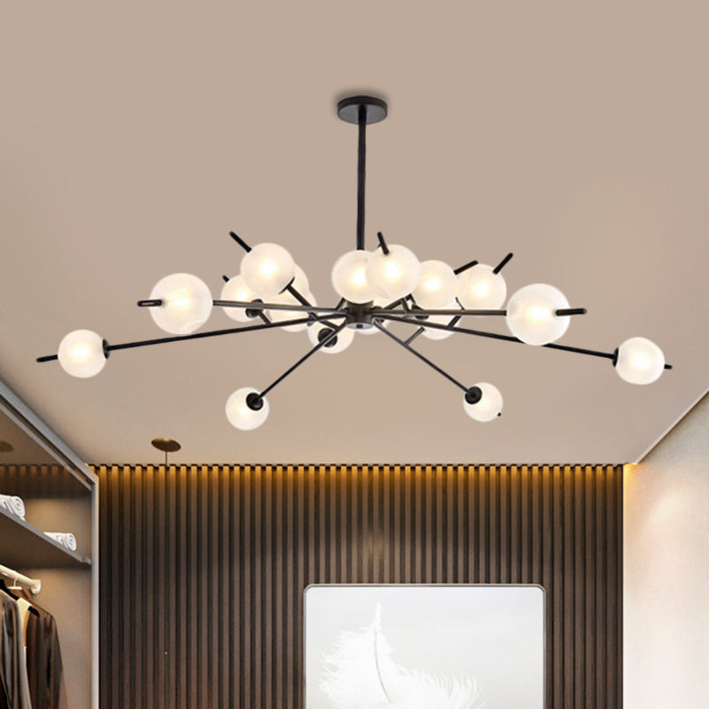 Modern Black & Gold Branch Chandelier - Bubble Shade 18 Lights Frosted Glass