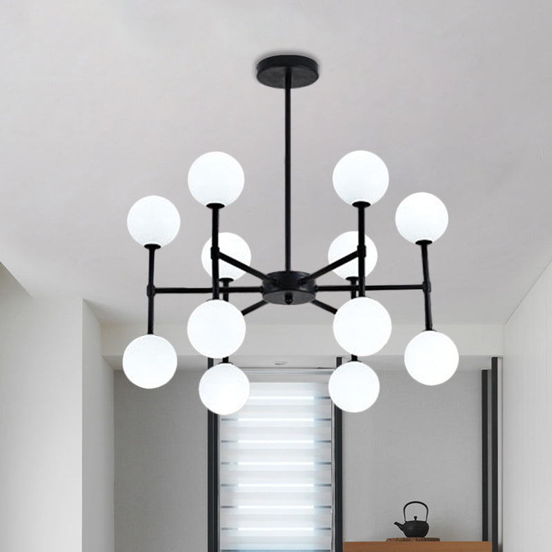 Modern Black/Gold Bubble Shade Chandelier With Opal Glass - 12 Light Ceiling Pendant For Living Room