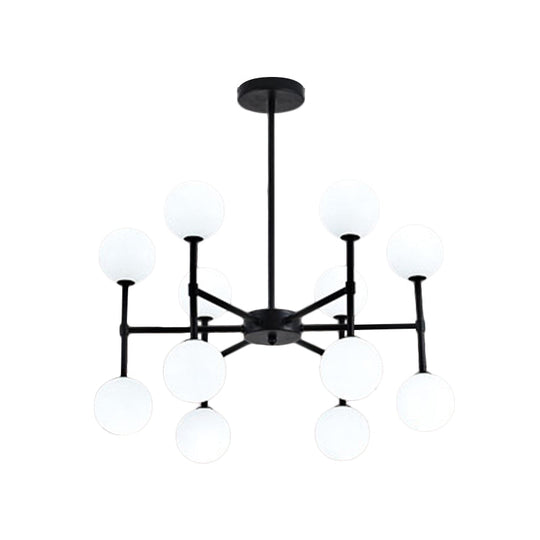 Modern Black/Gold Bubble Shade Chandelier With Opal Glass - 12 Light Ceiling Pendant For Living Room