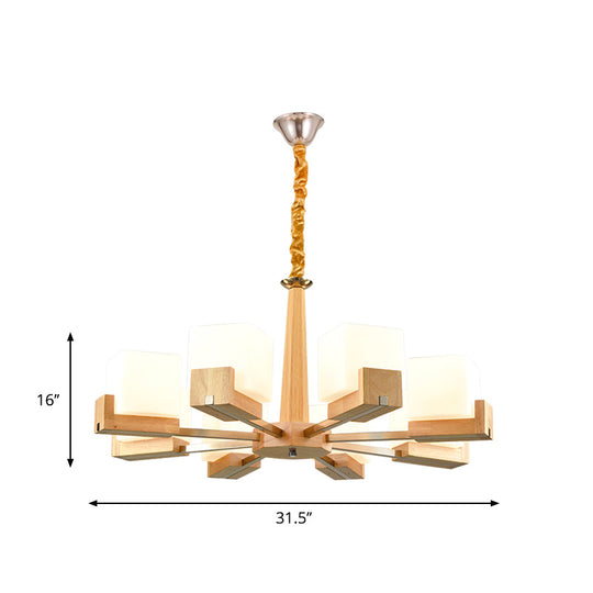 Nordic Wood Glass Cube Ceiling Lamp with Multiple Heads - Perfect for Living Room Lighting