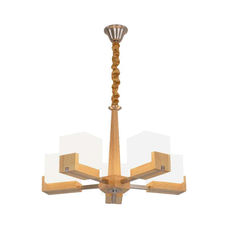 Nordic Wood Glass Cube Ceiling Lamp with Multiple Heads - Perfect for Living Room Lighting