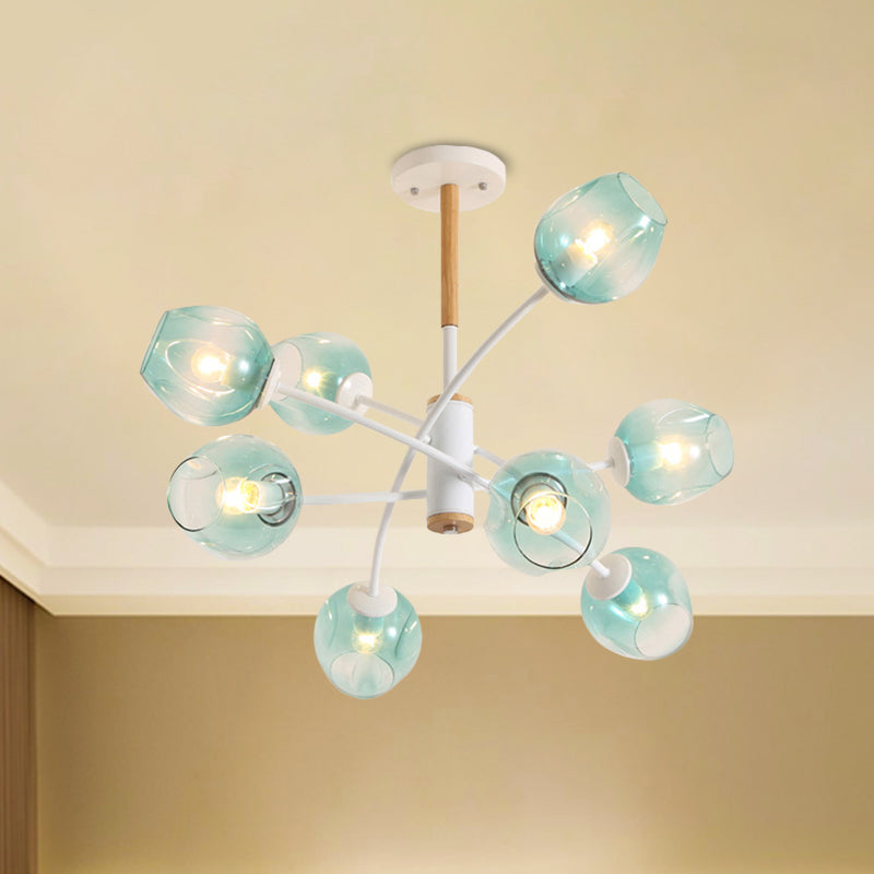 Branch Chandelier With Glass Shades: Restaurant Suspension Lamp (6/8 Lights) In Amber/Blue