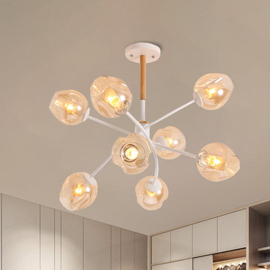 Branch Chandelier With Glass Shades: Restaurant Suspension Lamp (6/8 Lights) In Amber/Blue 8 / Amber