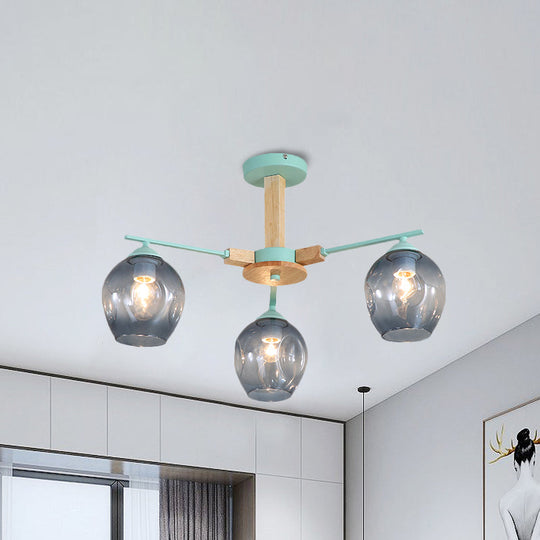 Modern Modo Pendant Chandelier - Smoke Gray Glass 3/6 Light Fixture For Living Room 3 / Green