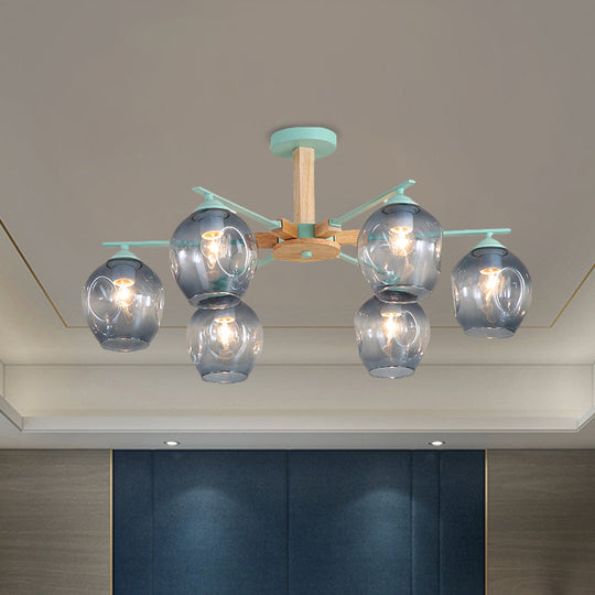 Modern Modo Pendant Chandelier - Smoke Gray Glass 3/6 Light Fixture For Living Room 6 / Green