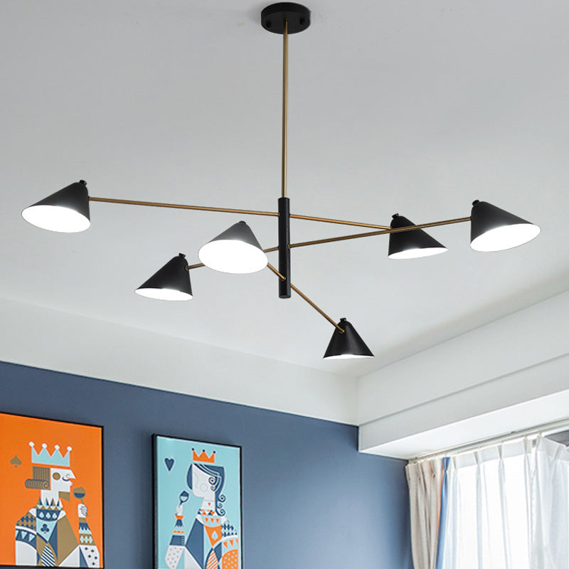 Contemporary Black Cone Shade Chandelier Light - 4/6/8 Lights Modern Hanging Lamp For Sitting Room 6