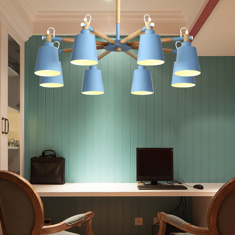 Macaron Metal Chandelier: Stylish Hanging Light With 8 Lights For Kids Bedroom Blue