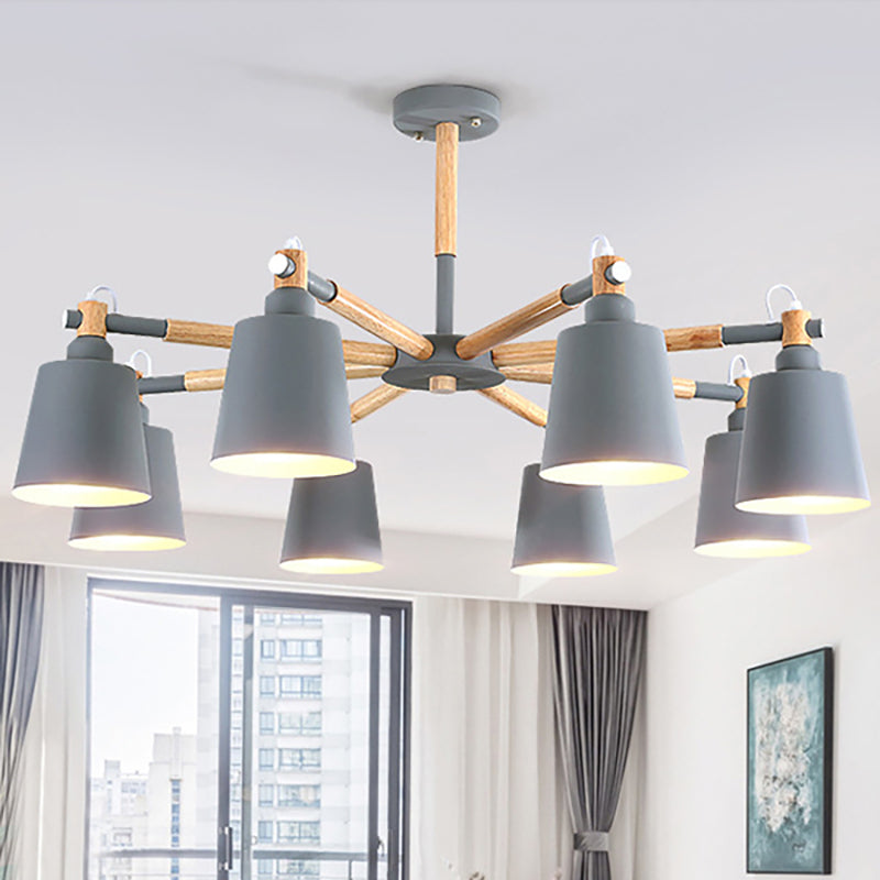 Macaron Metal Chandelier: Stylish Hanging Light With 8 Lights For Kids Bedroom Grey
