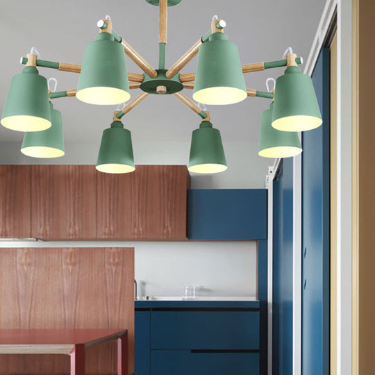 Macaron Metal Chandelier: Stylish Hanging Light With 8 Lights For Kids Bedroom Green