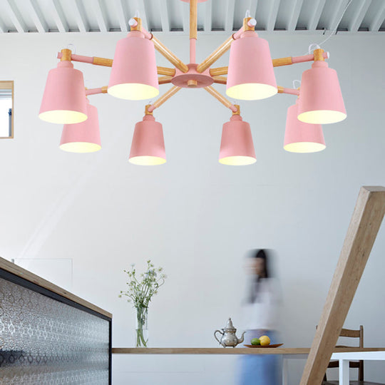 Macaron Metal Chandelier: Stylish Hanging Light With 8 Lights For Kids Bedroom Pink