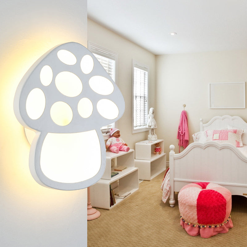 Mushroom Led Wall Light For Kids Foyer And Bathroom - Slim Design Acrylic Material White Glow