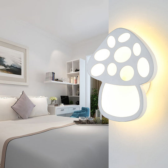 Mushroom Led Wall Light For Kids Foyer And Bathroom - Slim Design Acrylic Material White Glow