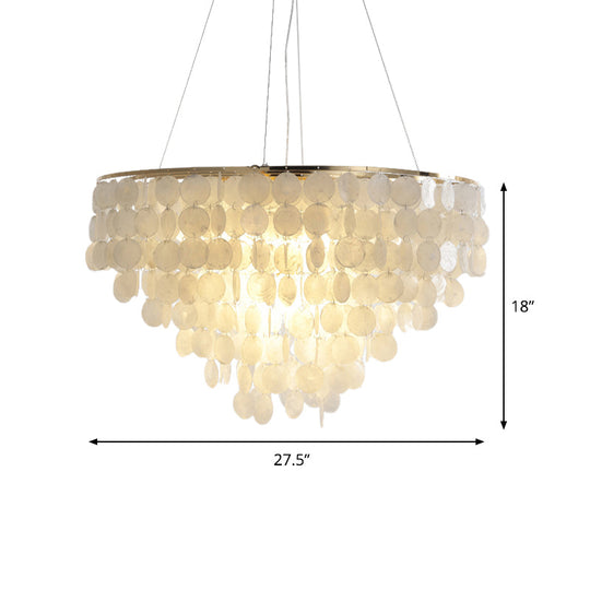 Modern Shell Tiered Chandelier Pendant Light - 4 Lights White Dia Sizes: 15 19.5 27.5
