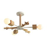 Beige Snowflake Pendant Light: Japanese Style Wood Chandelier For Bedroom
