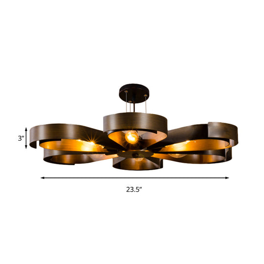 Vintage Bronze/Rust Flower Chandelier - Farmhouse Style 6-Light Pendant Light with Adjustable Cord