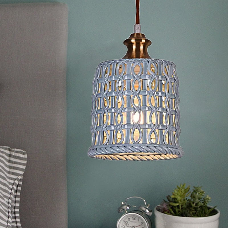 Creative Ceramic Suspension Light - Cafe Restaurant Hanging Basket Design Blue