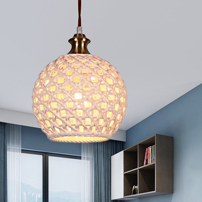 Ceramic Globe Pendant Light For Study Room And Cafe - Creative 1-Head Ceiling