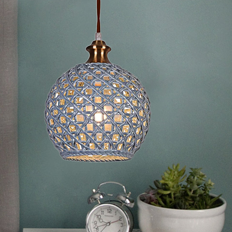 Ceramic Globe Pendant Light For Study Room And Cafe - Creative 1-Head Ceiling Blue