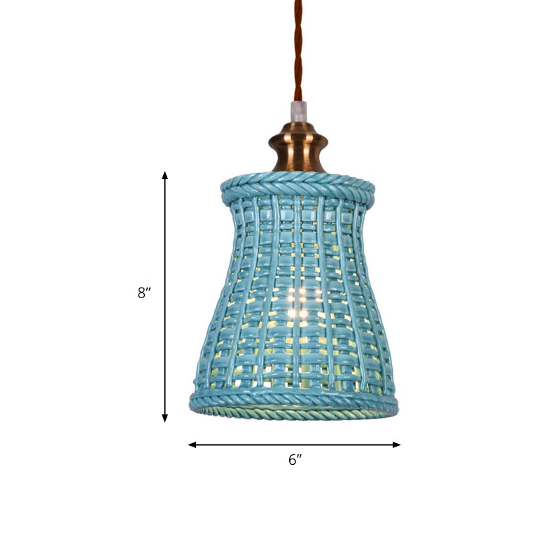 Modern Curved Basket Hanging Light: 1-Head Ceramic Pendant For Dining Table