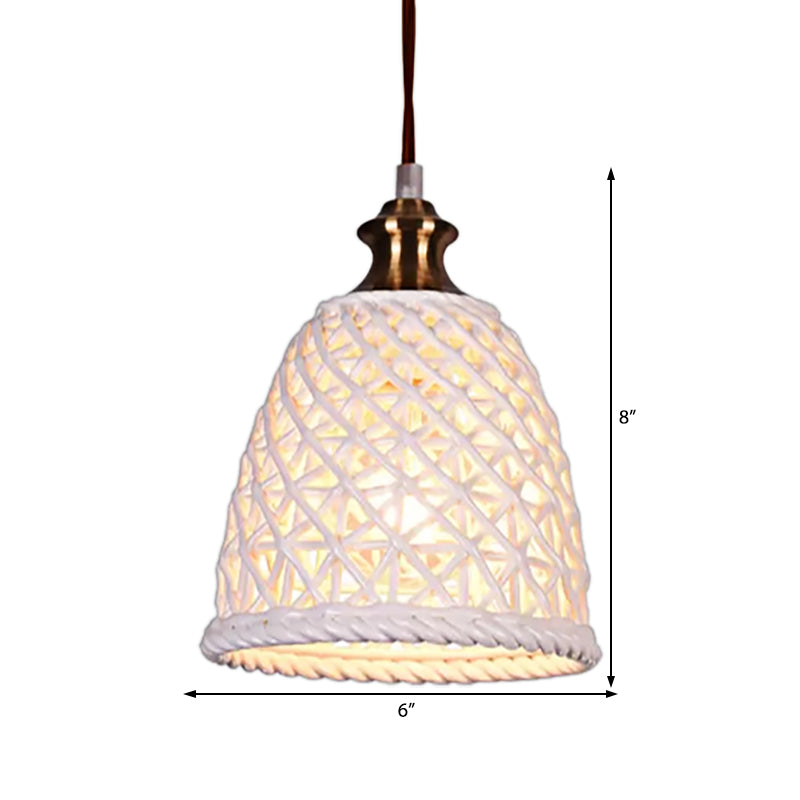 Modern Ceramic Pendant Lamp For Restaurants - Stylish Domed Basket Design 1 Head Hanging Light