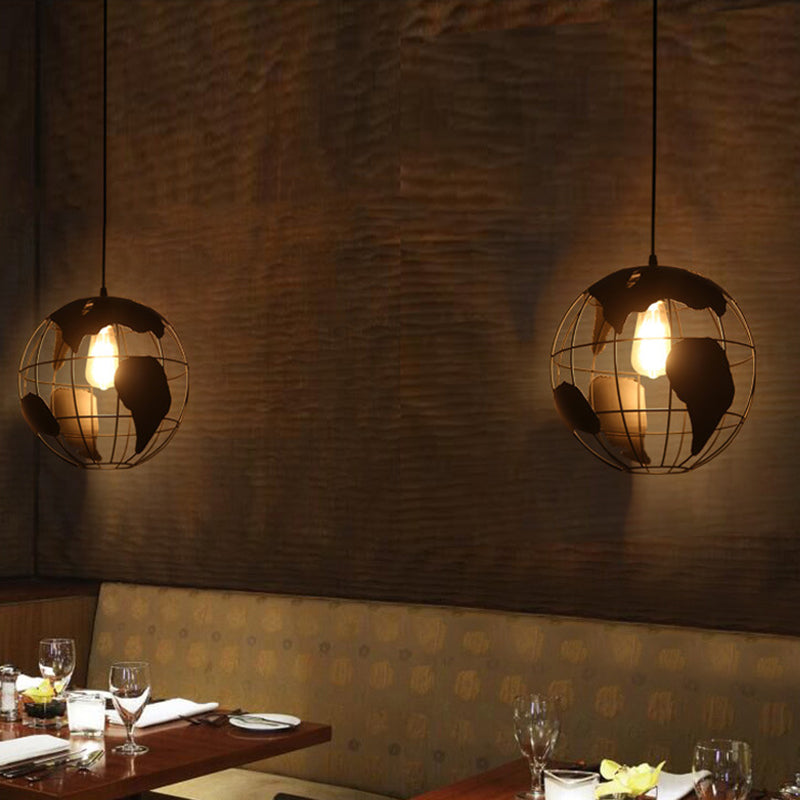 Modern Metal Globe Cage Pendant Light - Ideal For Restaurants Black