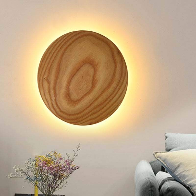 Minimalist Wood Circle Wall Sconce With Led Lighting: 5/7 Width For Parlor In Beige / 5