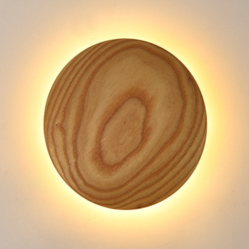 Minimalist Wood Circle Wall Sconce With Led Lighting: 5/7 Width For Parlor In Beige