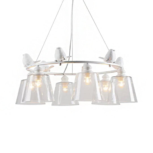 Nordic Style Bucket Shade Pendant Light With Bird Transparent Glass Hanging For Cafes In White