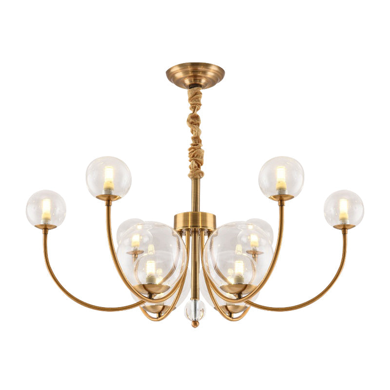 Arched Arm Chandelier With Elegant Metal Frame Globe Glass Shade Pendant Light For Living Room