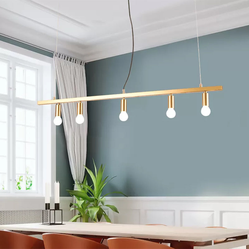Modern Gold Restaurant Chandelier With 5 Lights - Open Bulbs Ceiling Fixture