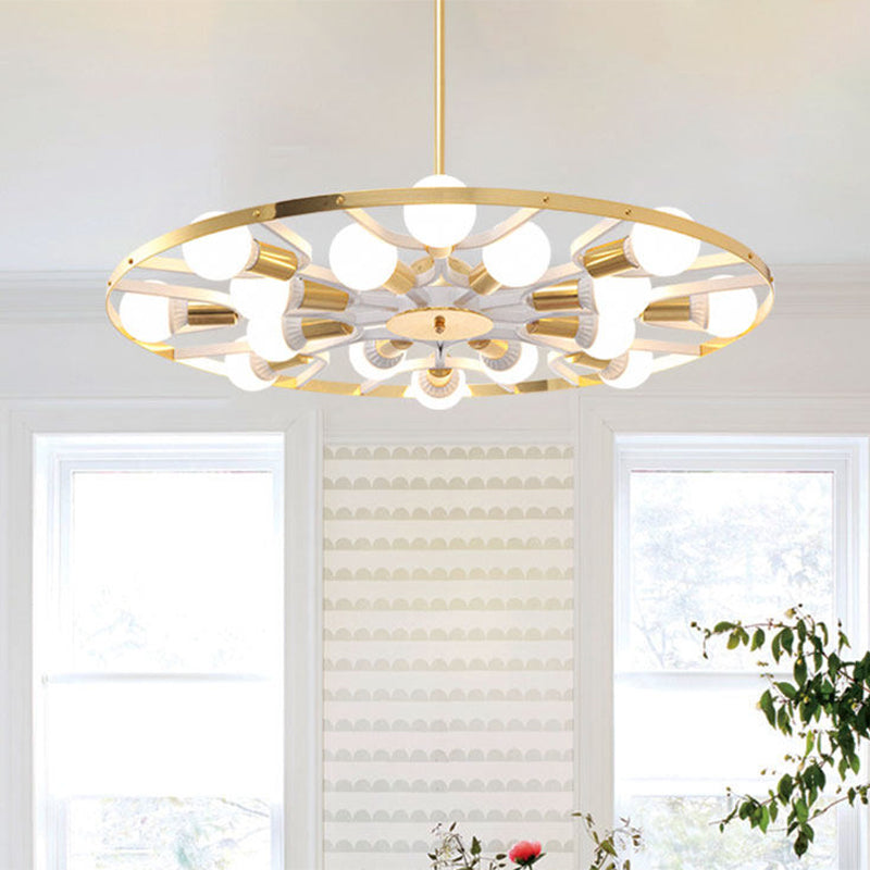 Modern Gold Ring Chandelier - 16-Light Metallic Bare Bulb Ceiling Fixture