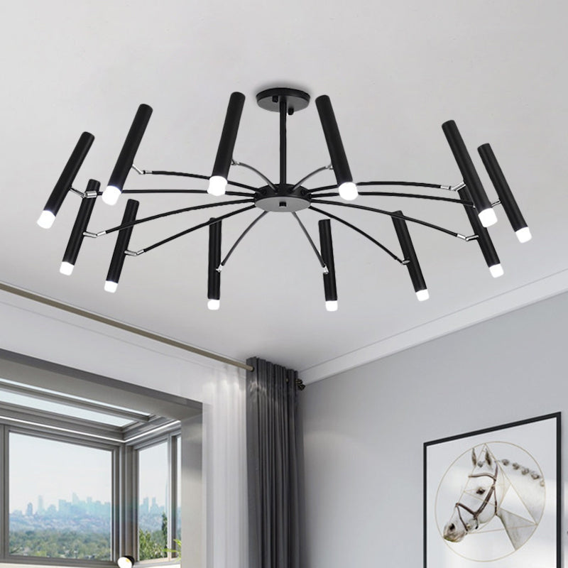 Adjustable Linear Shade Chandelier - Modern Metal Ceiling Light (12/24 Lights) In Black/Rose Gold