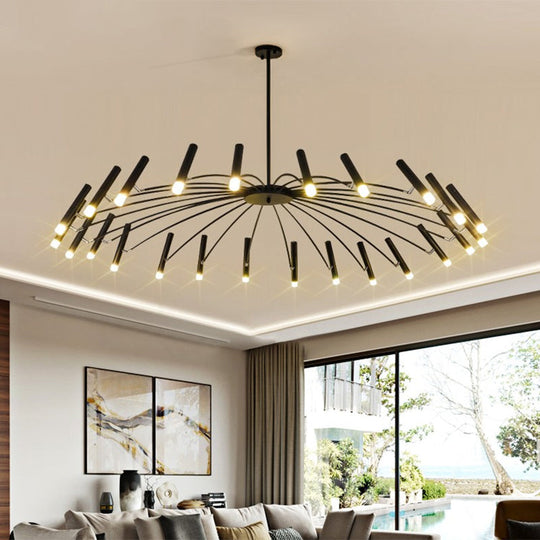 Adjustable Linear Shade Chandelier - Modern Metal Ceiling Light (12/24 Lights) In Black/Rose Gold 24