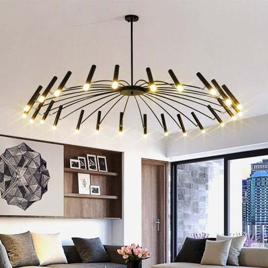 Adjustable Linear Shade Chandelier - Modern Metal Ceiling Light (12/24 Lights) In Black/Rose Gold