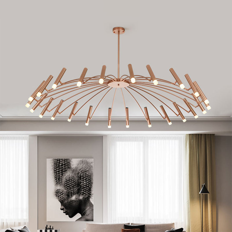 Adjustable Linear Shade Chandelier - Modern Metal Ceiling Light (12/24 Lights) In Black/Rose Gold 24