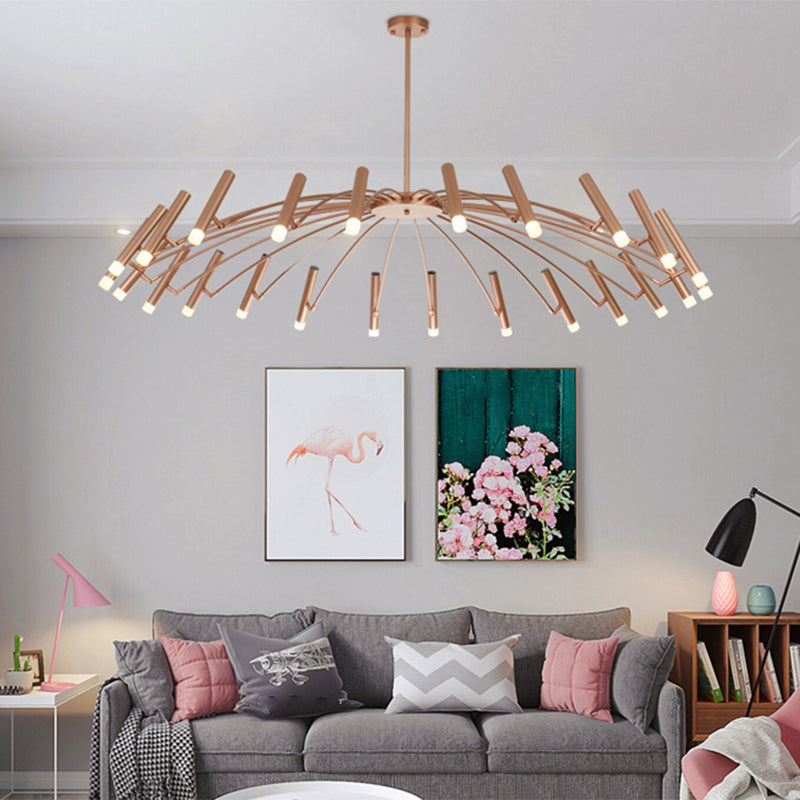 Adjustable Linear Shade Chandelier - Modern Metal Ceiling Light (12/24 Lights) In Black/Rose Gold