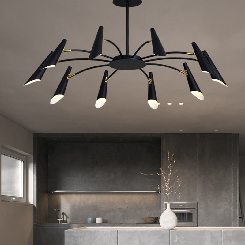 10-Head Metallic Chandelier Ceiling Lamp: Contemporary Black/White Light Black