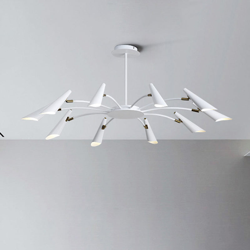 10-Head Metallic Chandelier Ceiling Lamp: Contemporary Black/White Light White