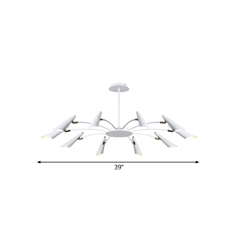 10-Head Metallic Chandelier Ceiling Lamp: Contemporary Black/White Light