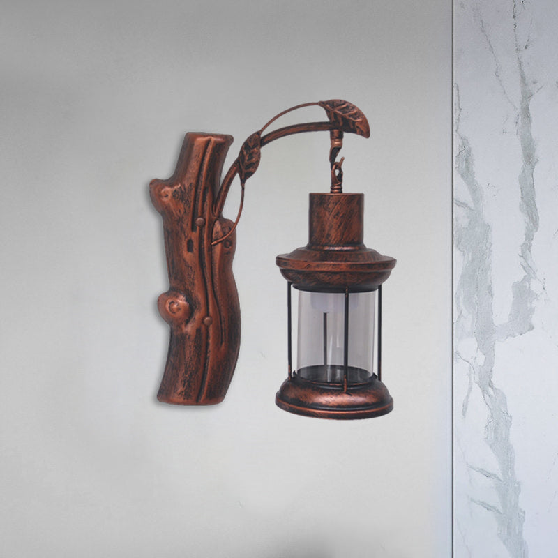 Coastal Clear Glass Kerosene Wall Light: Black/Copper Sconce Lamp