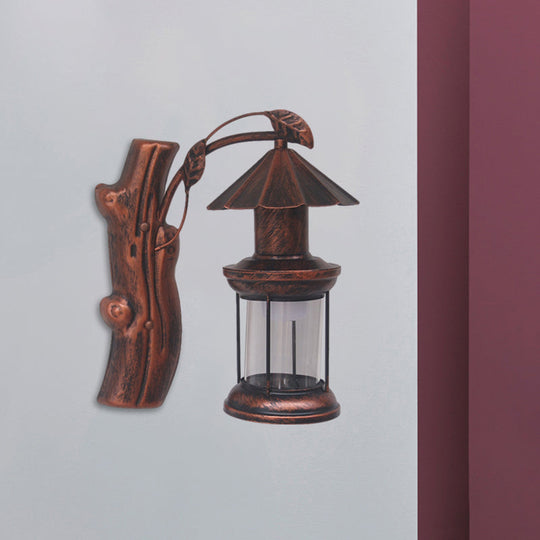 Clear Glass Wall Sconce With Retro Coastal Design And Black/Copper Finish