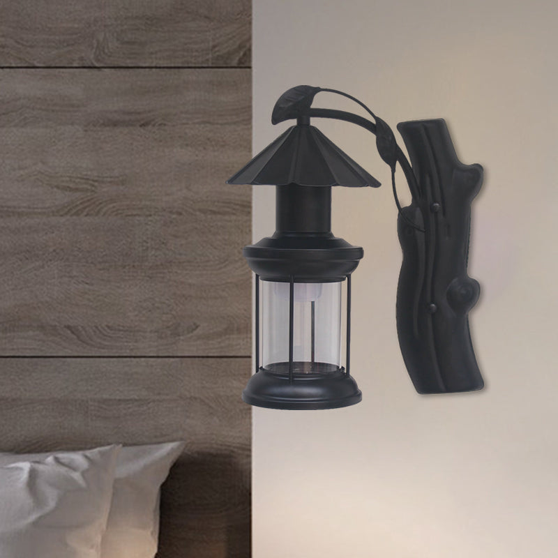 Clear Glass Wall Sconce With Retro Coastal Design And Black/Copper Finish