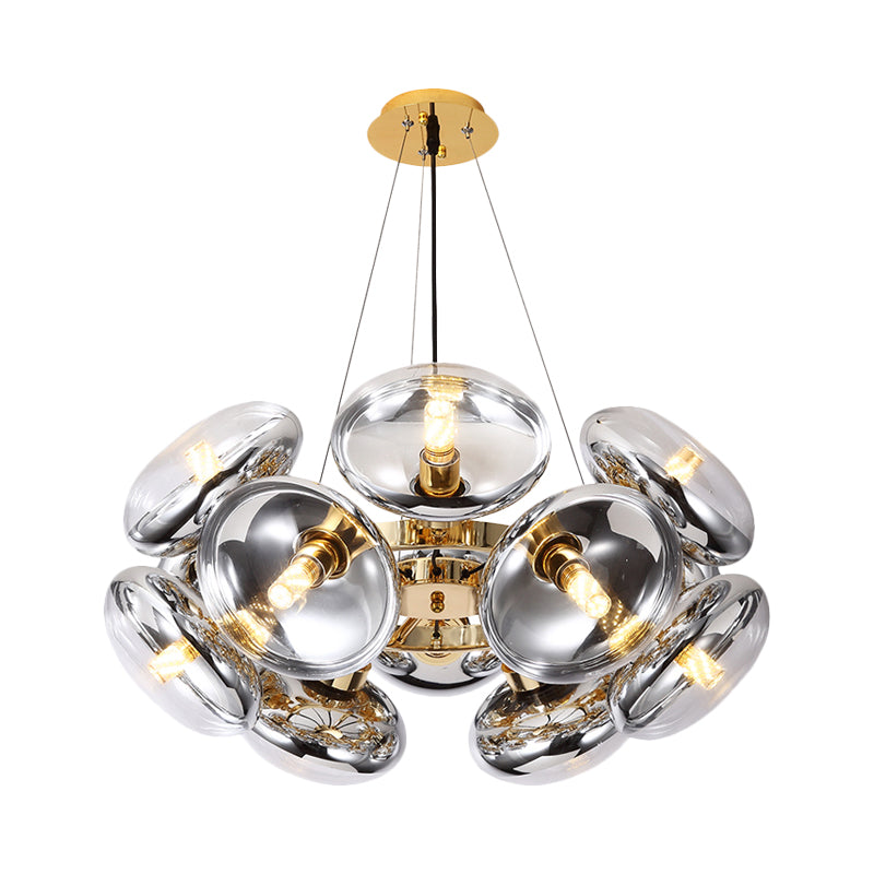 Modern 12-Light Round Shade Chandelier - Clear Glass Gold/Silver
